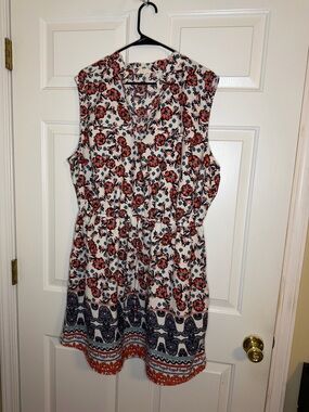 Blush Sleeveless Mini Dress in White with Coral Floral and Navy Border